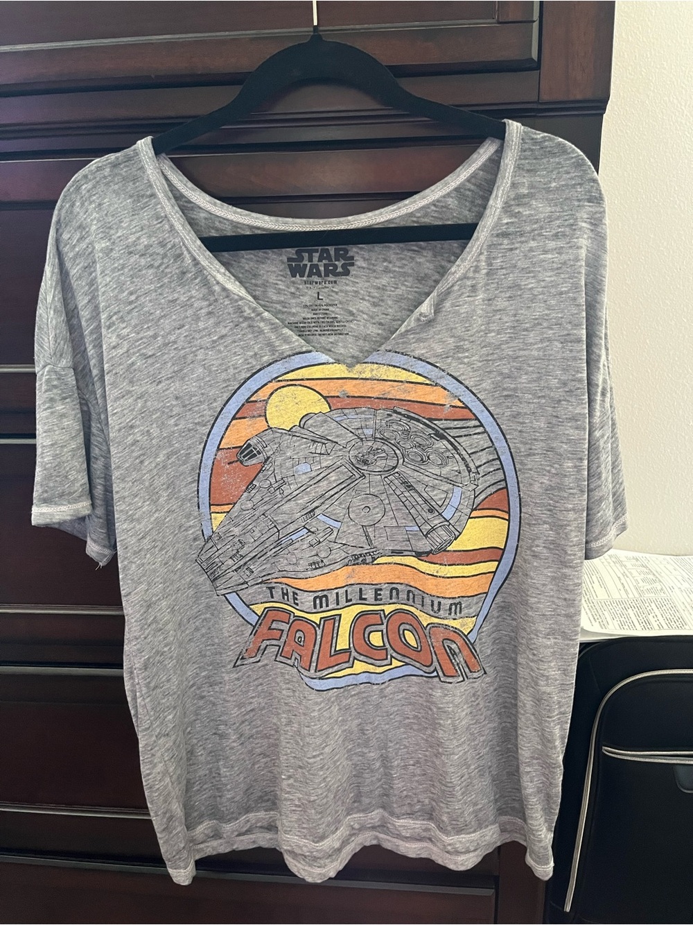 Star Wars Gray Millennium Falcon Retro Graphic Tee